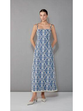 NWT Waimari $475 Stella Embroidered Dress Size XL Denim Blue